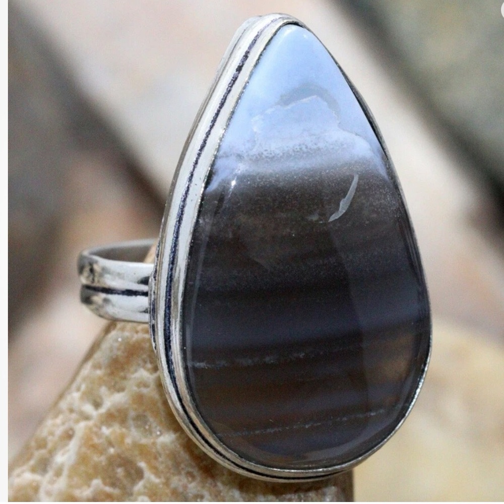 925 Silver Plated Owyhee Blue Opal Ethnic Ring – Handmade Jewelry – Size US 8.5